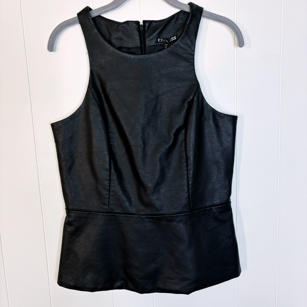 NWT Express Black Vegan Leather Sleeveless Peplum Top M
